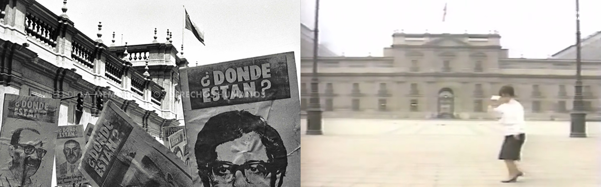 ¿Dónde están? y La cueca sola, iniciativas de la Agrupación de Familiares de Detenidos Desaparecidos (AFDD). Imágenes de Marco Ugarte (1983) y Andrew Johnson (1992), respectivamente. Archivo del Museo de la Memoria y los Derechos Humanos, Santiago, Chile.